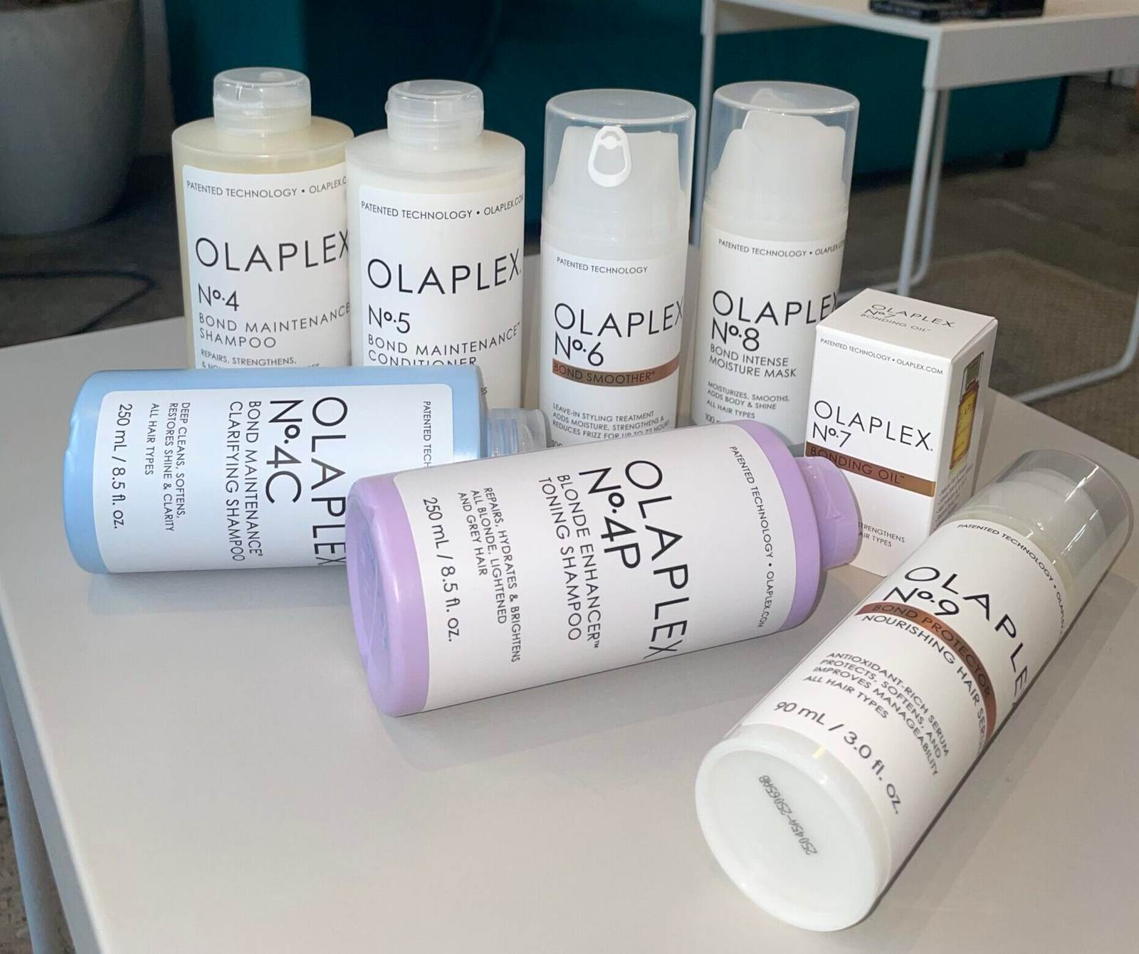 The complete Olaplex professional bond-building kit (No. 1 through No. 7).